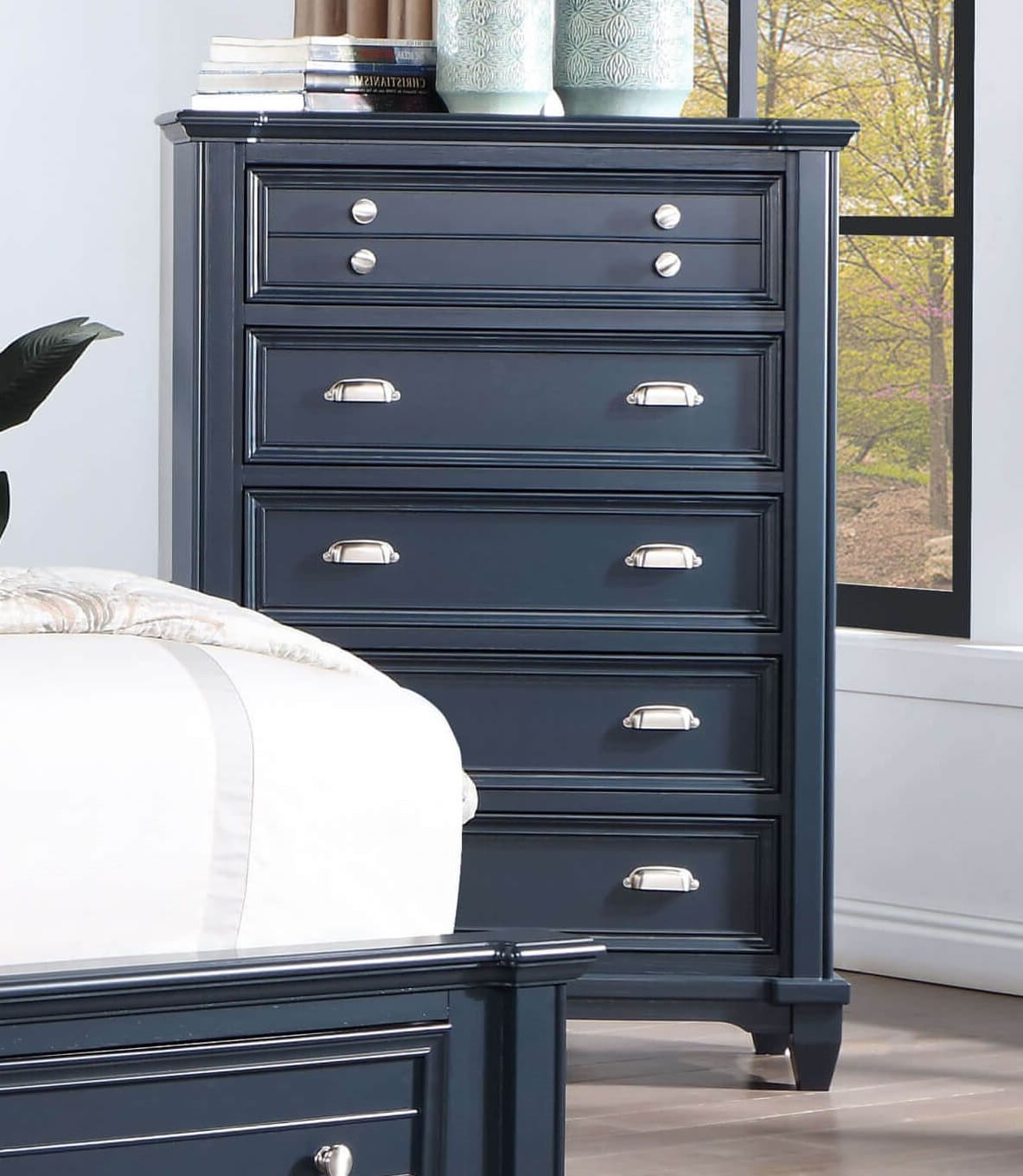 Transitional Slate Blue Solid Wood Chest - Bedroom Dresser