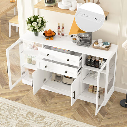 White MDF Sideboard Buffet with Power Outlet for Kitchen Storage