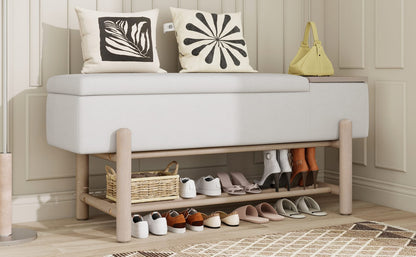Natural Farmhouse Storage Bench with Hidden Compartment