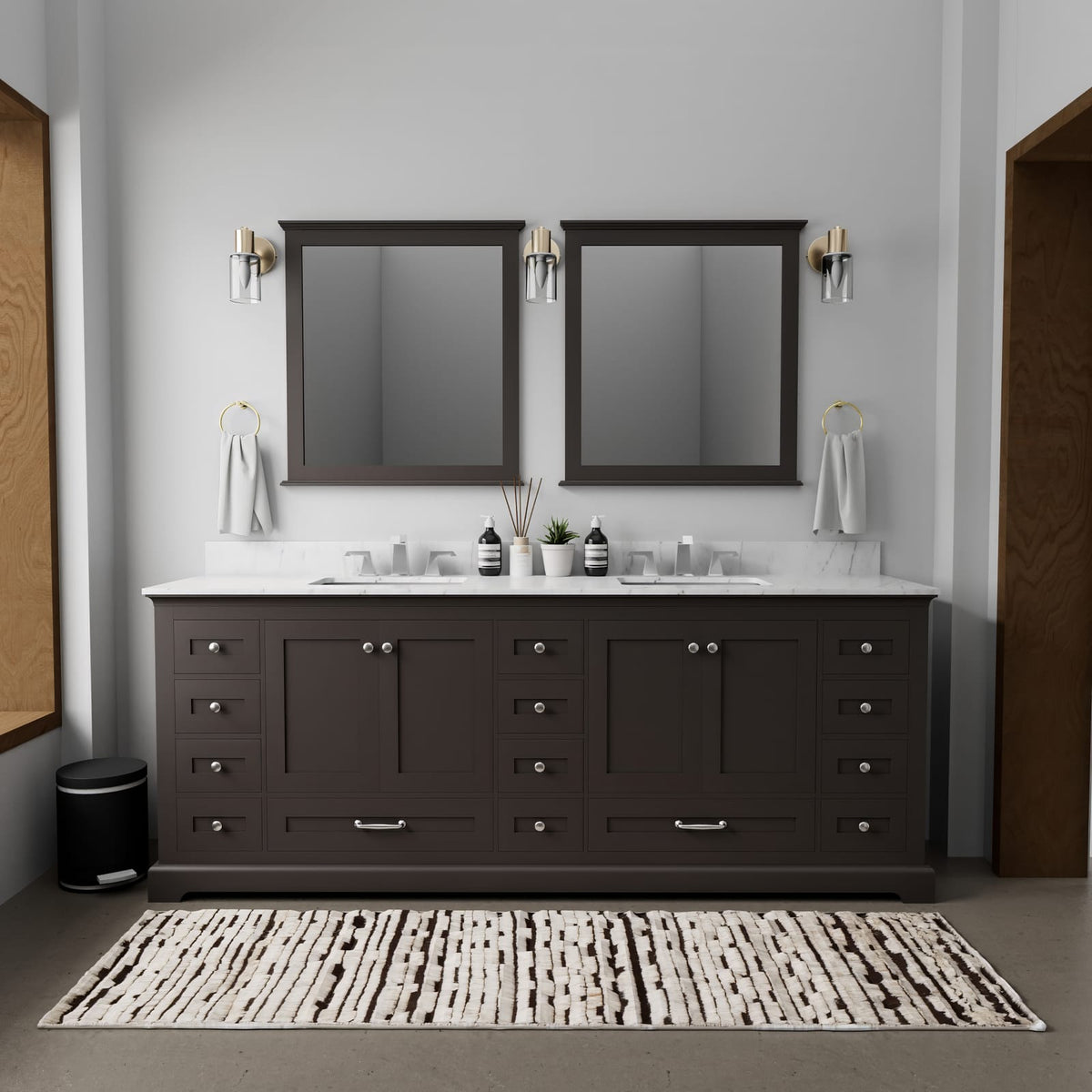 Espresso Double Bath Vanity - 84" W with Carrara Marble Top