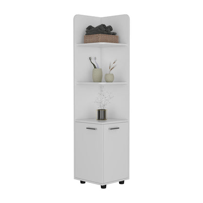 White Particle Board Corner Bathroom Cabinet with Shelves and Doors for Living Room