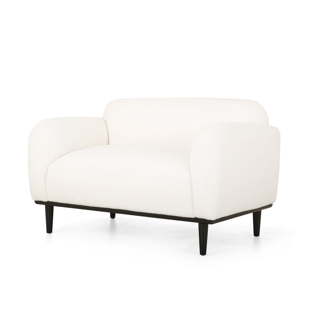 White Polyester Loveseat with Birch Wood Legs for Modern Living Room