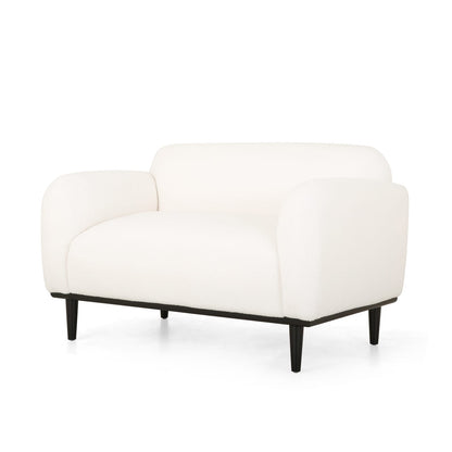 White Polyester Loveseat with Birch Wood Legs for Modern Living Room