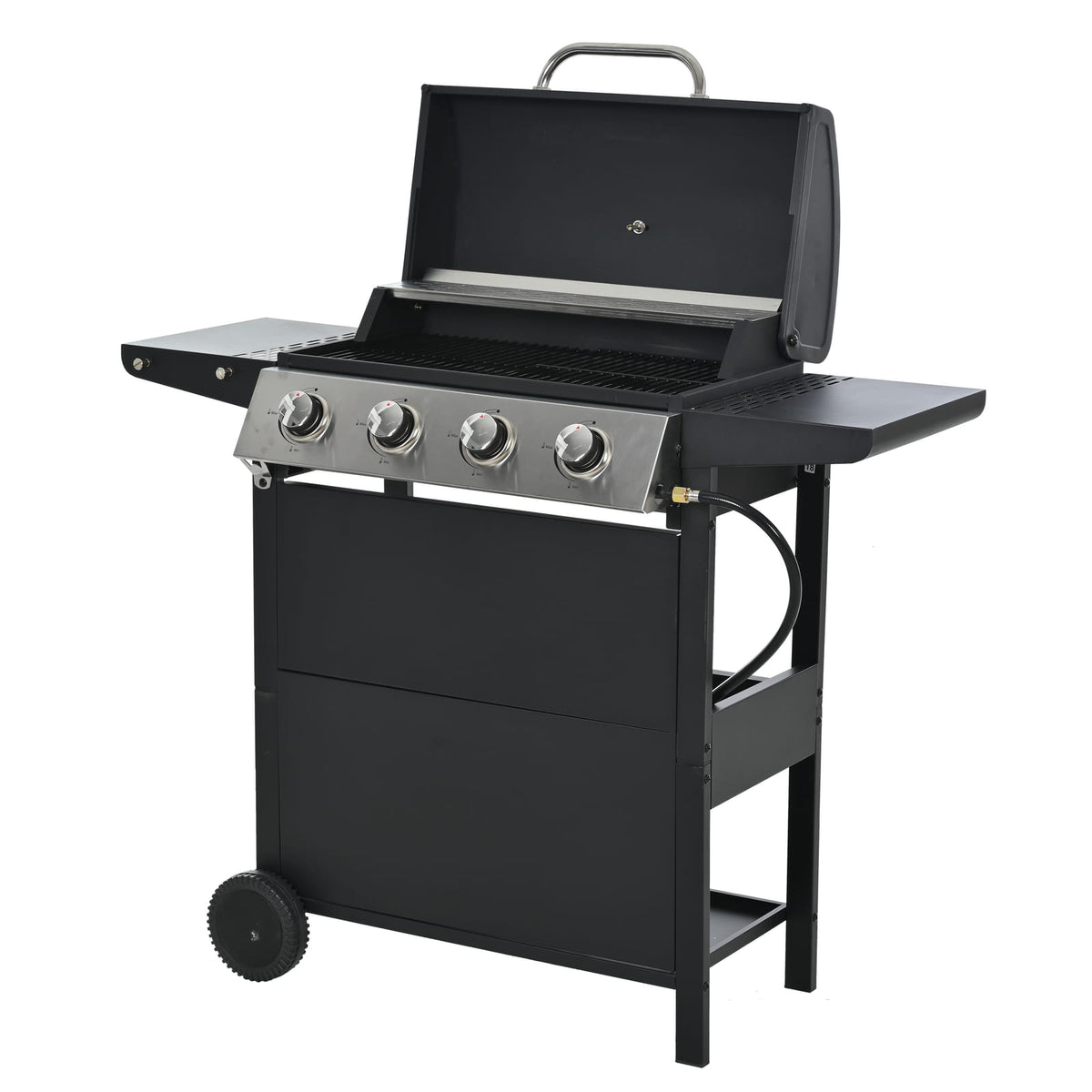 Black Iron 4 Burner Propane Grill for Garden and Patio Cooking