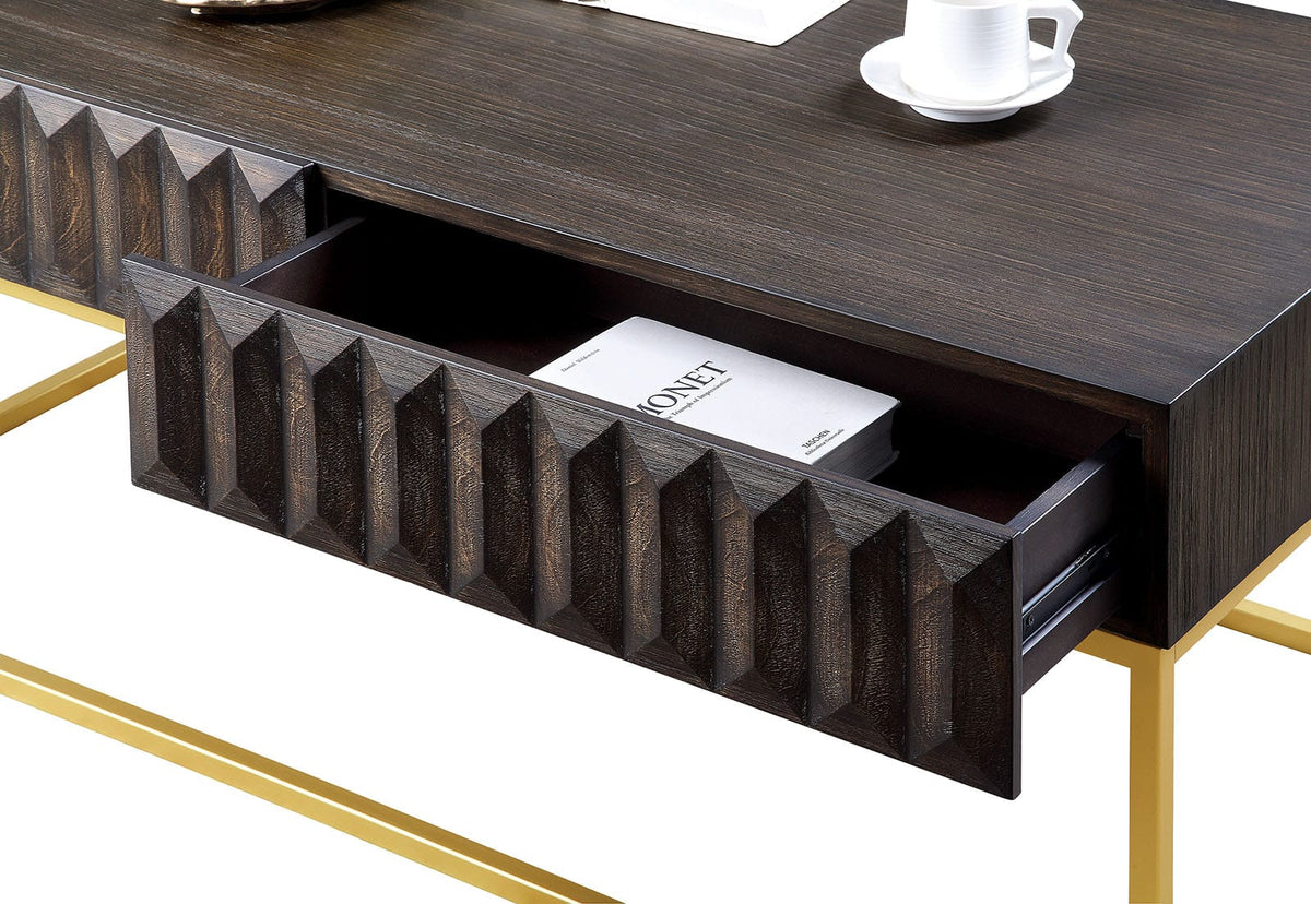 Gold Walnut End Table - Contemporary Metal Design for Living Room