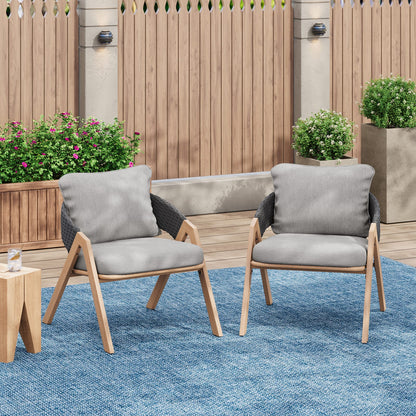 Grey & Teak Patio Chairs Set of 2 - Weather-Resistant Rattan