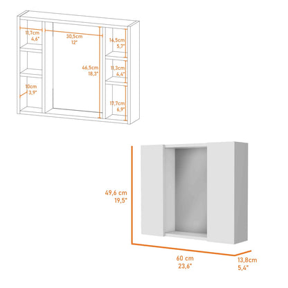 Modern Wall Mounted Bathroom Storage Cabinet in White Engineered Wood
