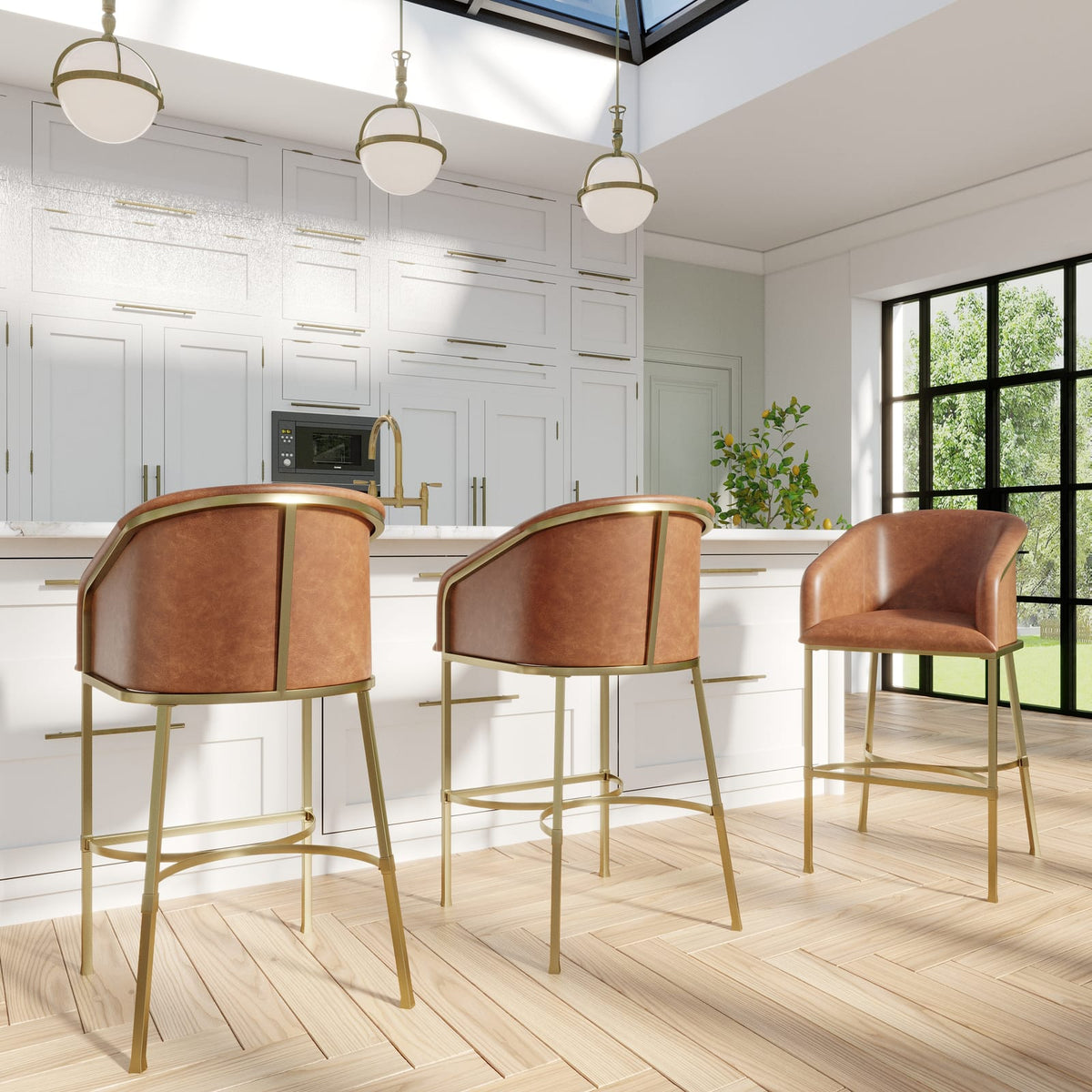 26 Inch Brown PU Counter Stool - Gold Steel Frame