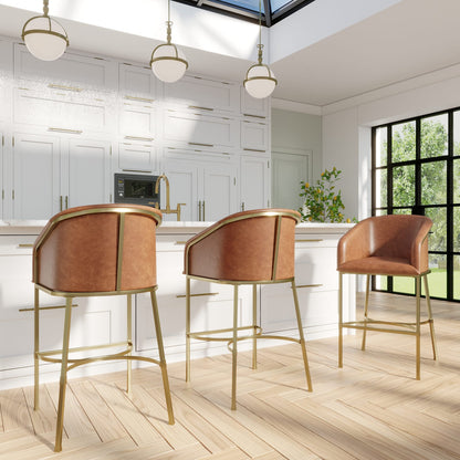 26 Inch Brown PU Counter Stool - Gold Steel Frame