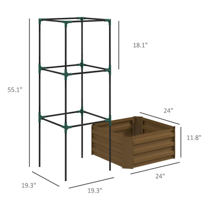 Brown Steel Raised Garden Bed with Tomato Trellis for Vegetable Gardening