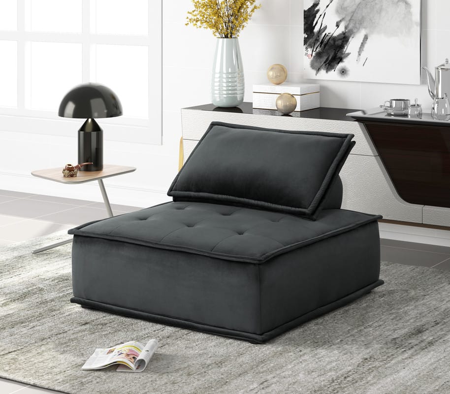 Black Velvet 6-Seat Sectional Sofa - 160" Wide