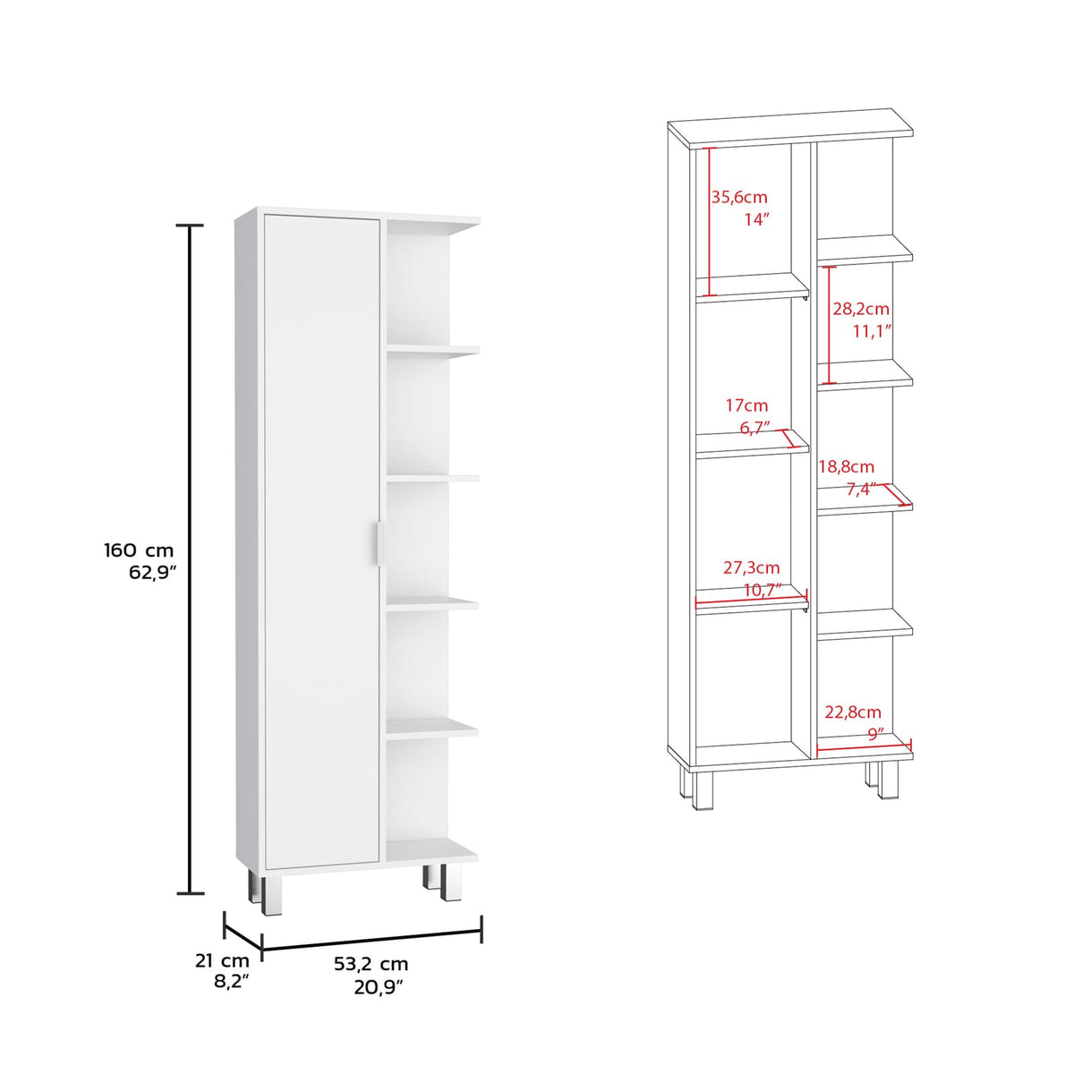 Crovie Linen Bathroom Cabinet - White, 63" High Storage