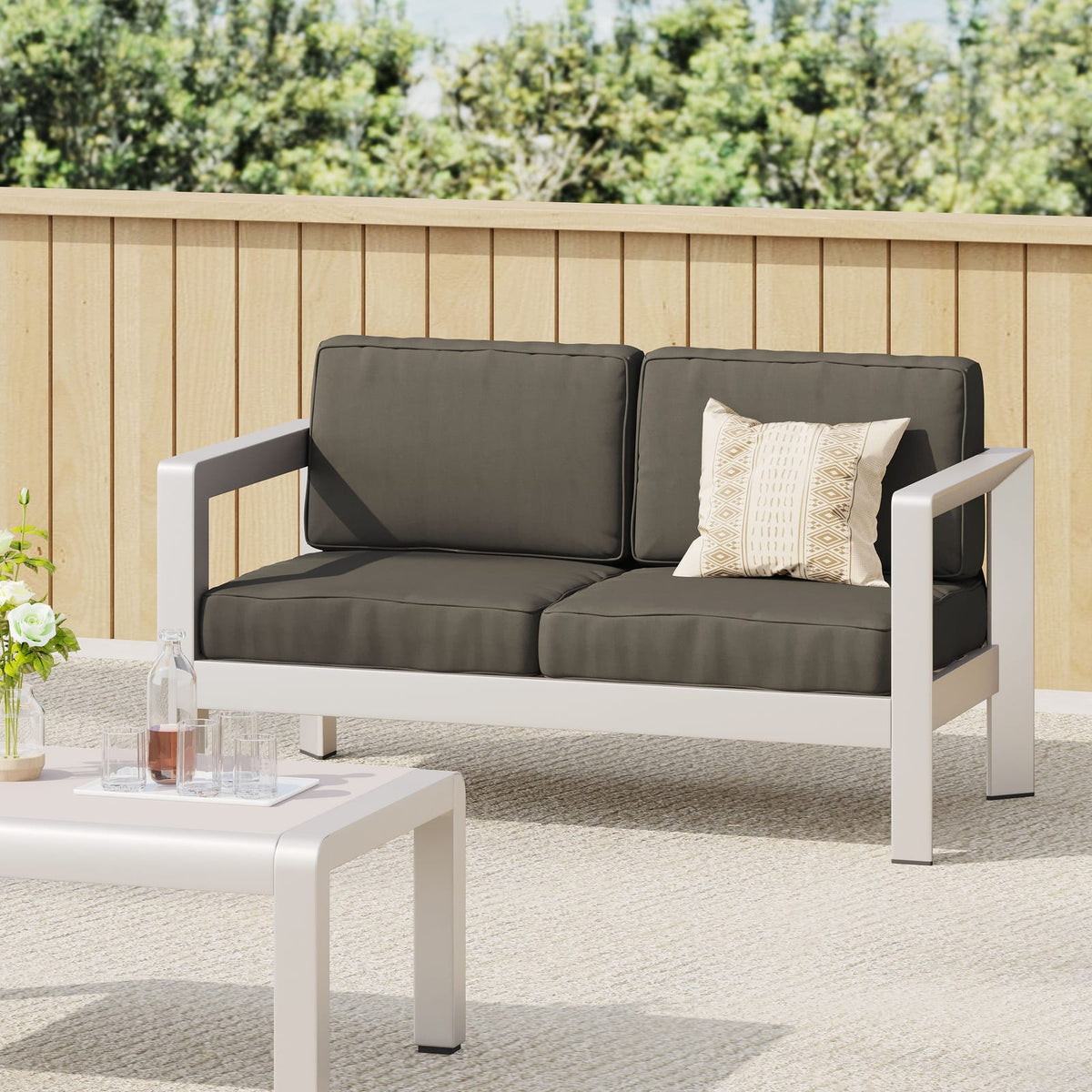 Silver Aluminum Patio Loveseat - Outdoor Seating