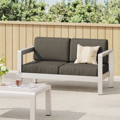 Silver Aluminum Patio Loveseat - Outdoor Seating