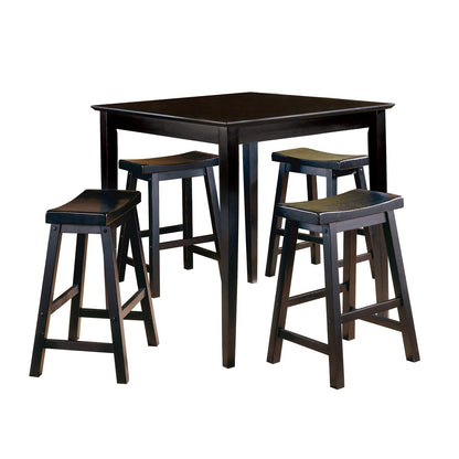 Black Solid Wood Dining Stools Set of 2 - Saddle Seat Height