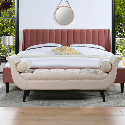 Beige Polyester Entryway Bench - 64.5" Long