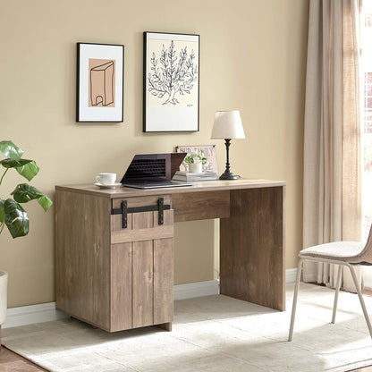 Light Brown Home Office Desk - 3 Shelf Cabinet