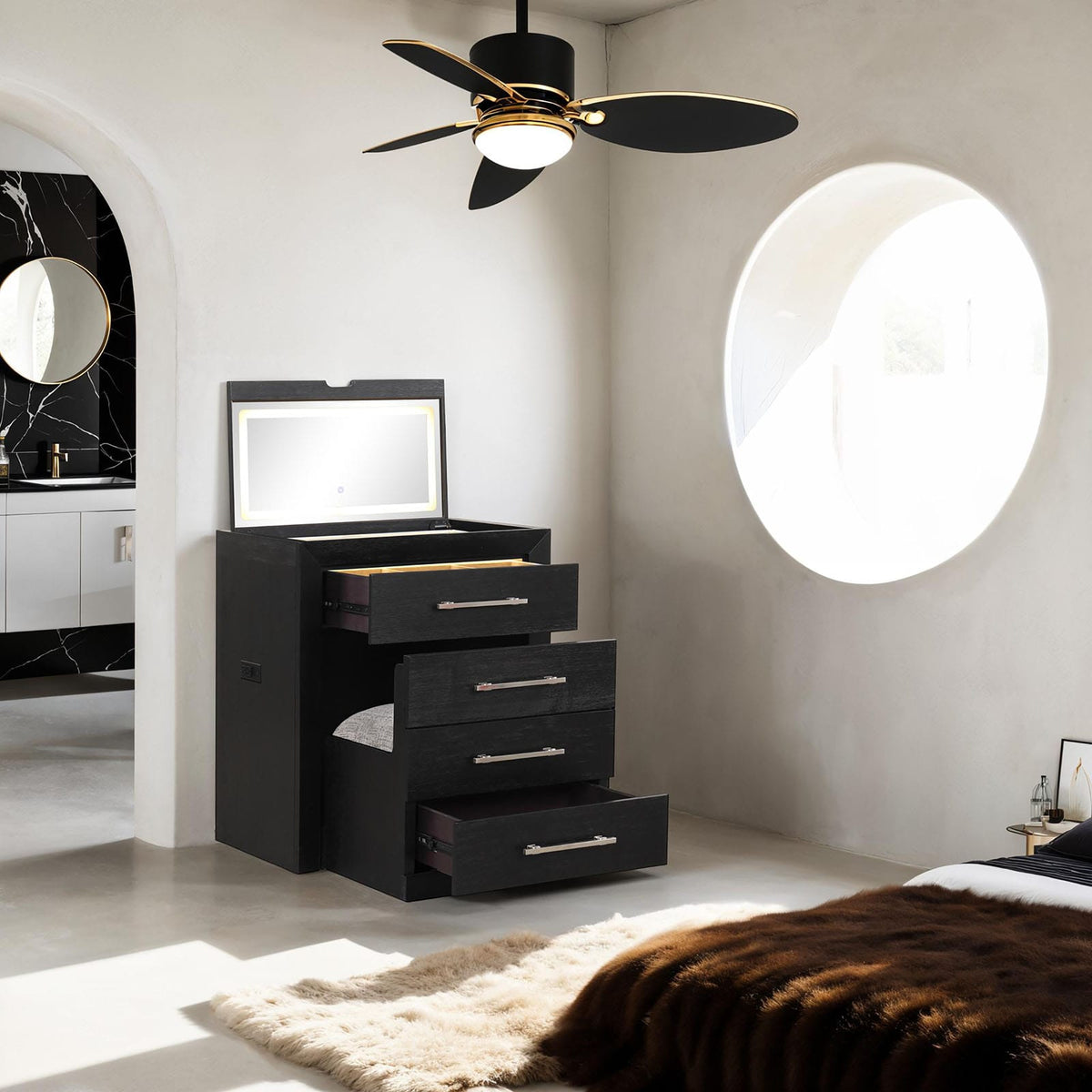 Black Bedroom Makeup Vanity with 2 Drawers