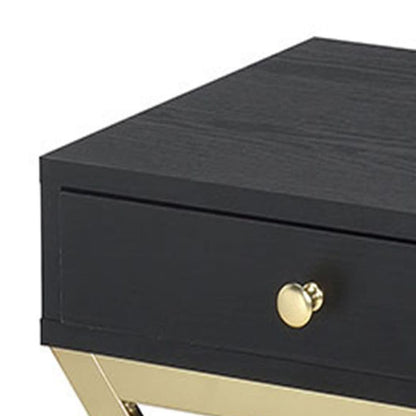 Black and Gold Accent Table - 1 Drawer Rectangular