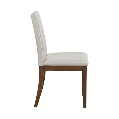 Brown Wood Dining Chairs Set of 2 with Beige Fabric Upholstery