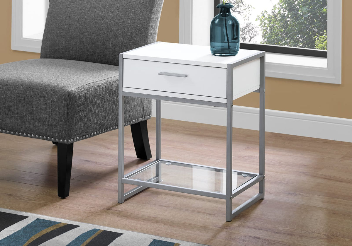 White MDF Nightstand with Storage Drawer - 18" x 12"