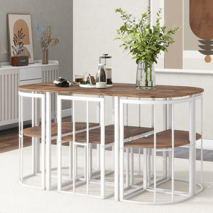 Modern 7-Piece Dining Table Set - White Iron, Seats 6