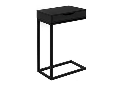 Black Metal C-Shaped Accent Table with Storage Drawer