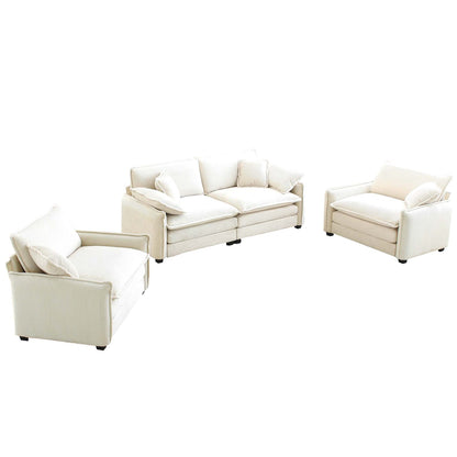 4 Seat Corduroy Sofa Beige - Retro Style Sofa Set for Living Room