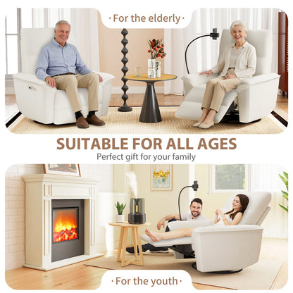 Beige Power Recliner Chair with USB - 270° Swivel & Rocker for Living Room