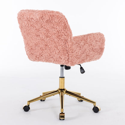 Pink Upholstered Office Chair - Study Desk Chair with Golden Base