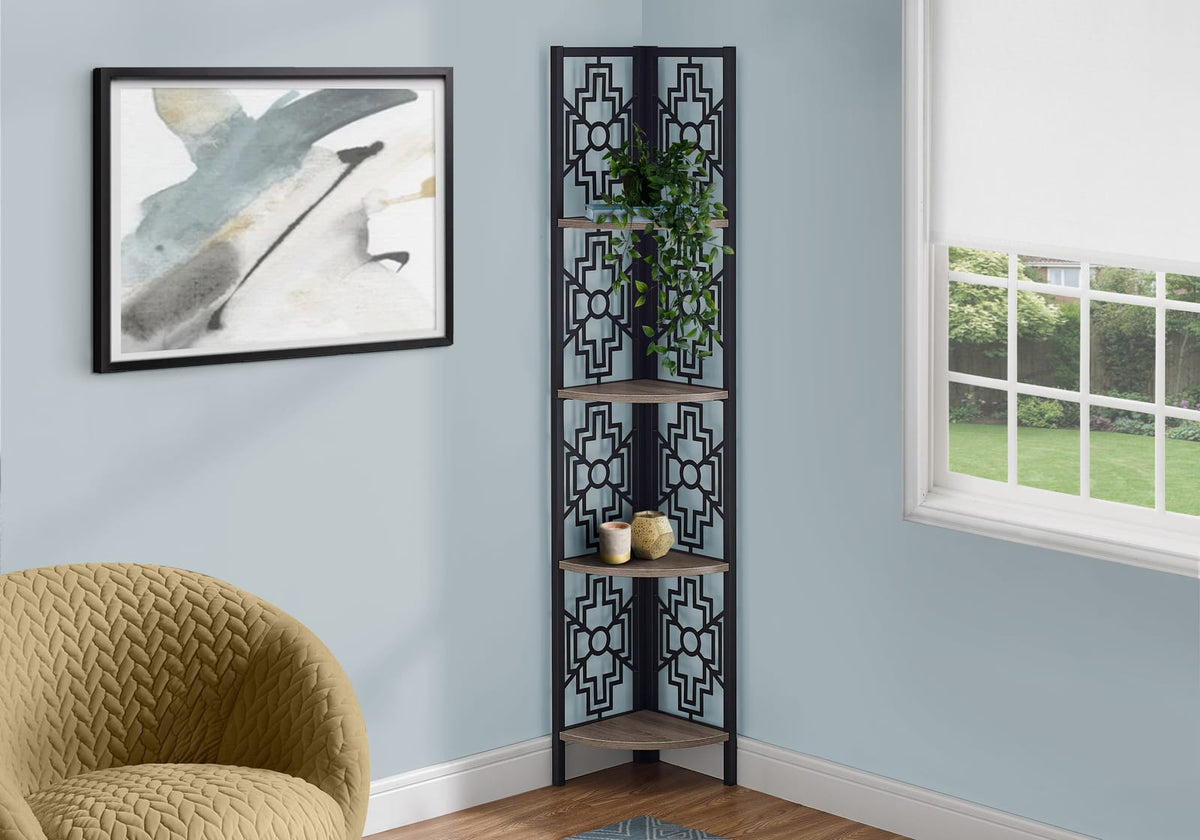 4 Tier Taupe Metal Etagere Bookcase - Corner Shelf Display