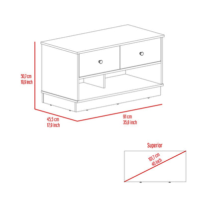 Light Oak 35" Storage Bench with 2 Shelves & Drawers