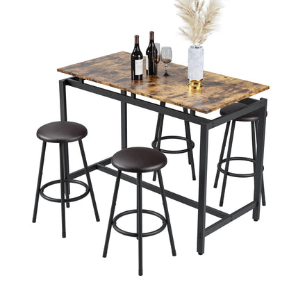Brown MDF 5-Piece Kitchen Dining Table Set with Stools