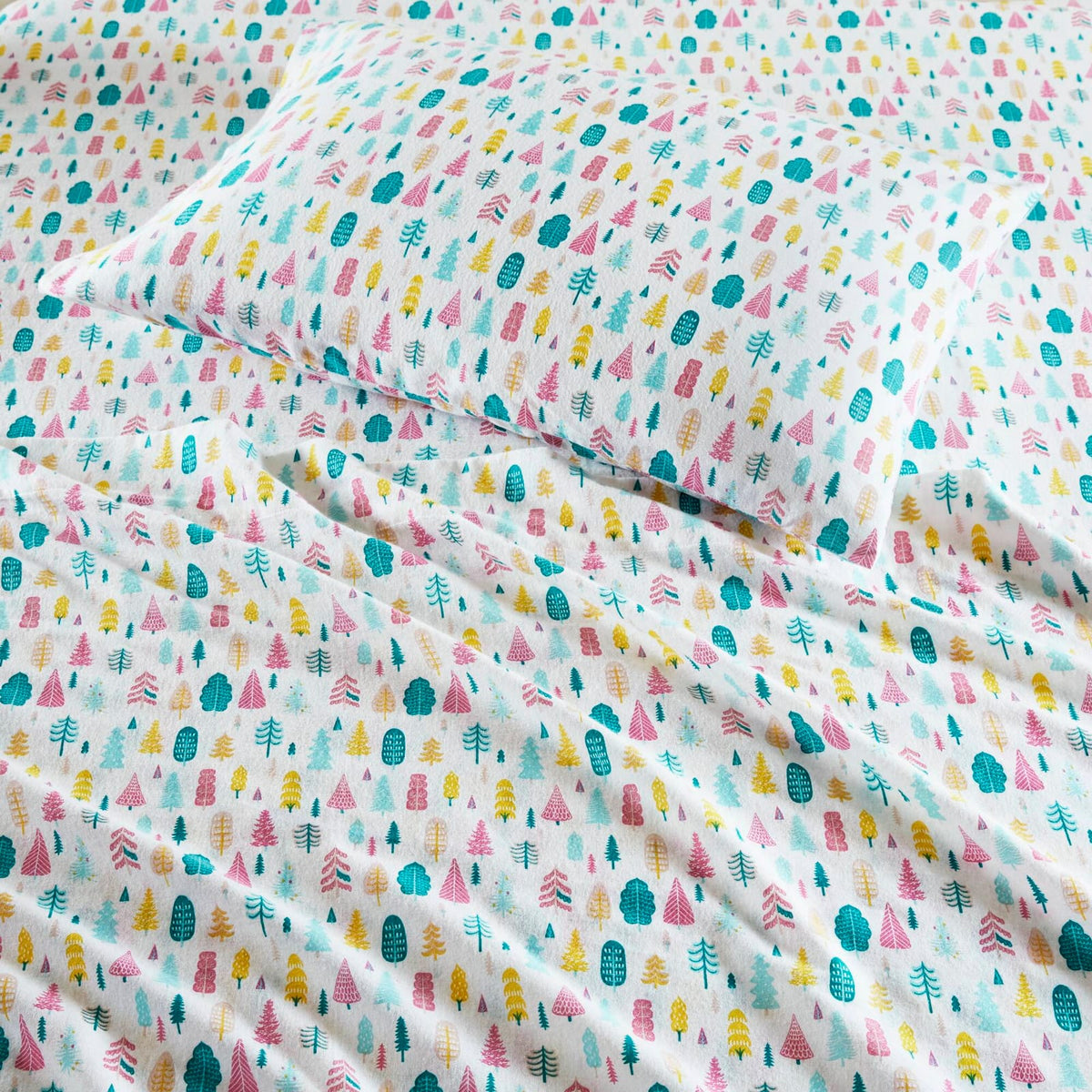 Queen Cotton Sheet Set Multicolor Holiday Trees