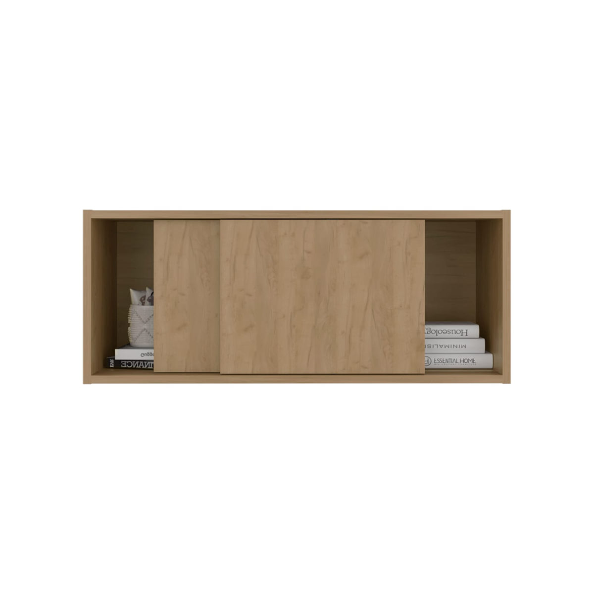 12.4" Natural Wood Wall Mounted Cabinet - Office Storage for Living Room
