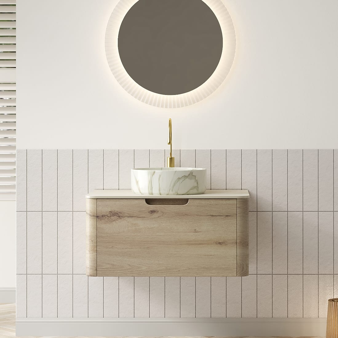XAI 30" Bathroom Vanity & Sink - White Oak Storage Cabinet