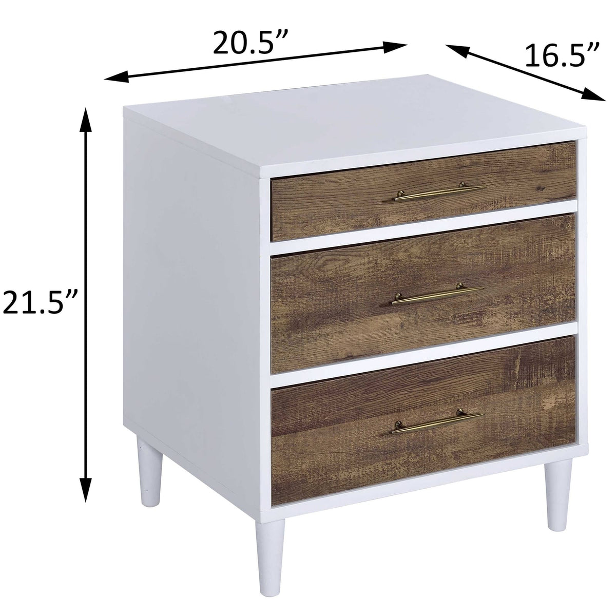 White and Weathered Oak 3-Drawer Accent Table for Living Room