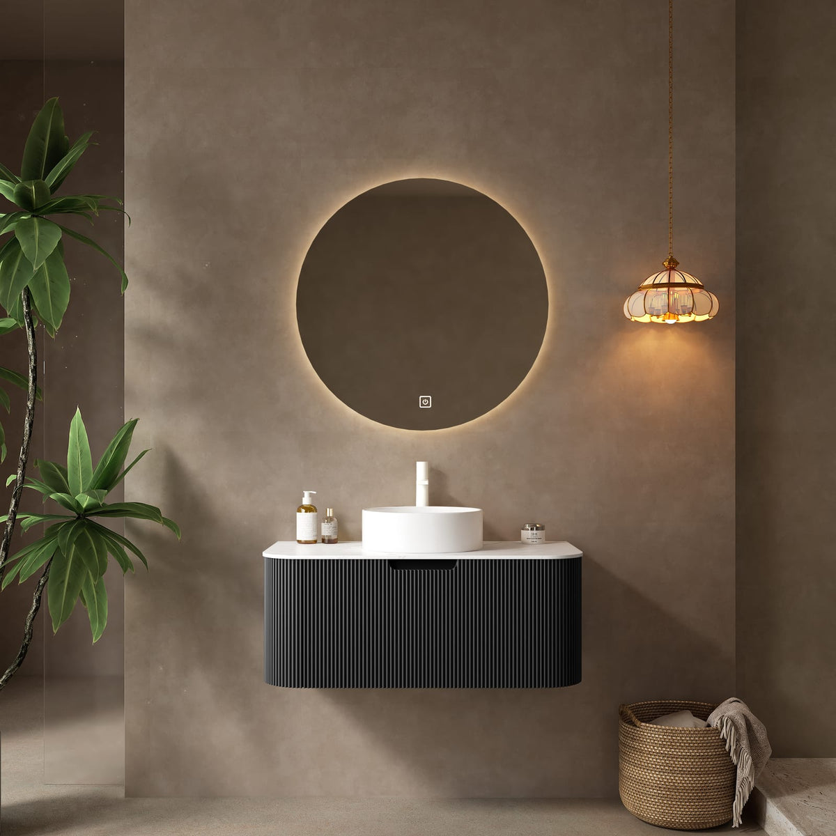 Modern Wall-Mounted Bathroom Vanity with Ceramic Basin, White Black