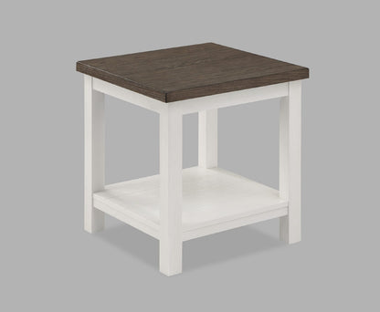 Farmhouse Style Square Wood End Table with Brown White Finish for Living Room