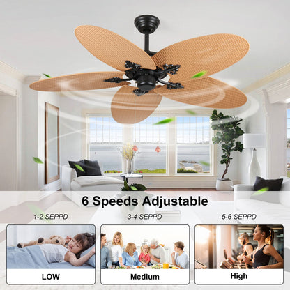 Acacia Wood Ceiling Fan with 5 Palm Leaf Blades for Stylish Rooms