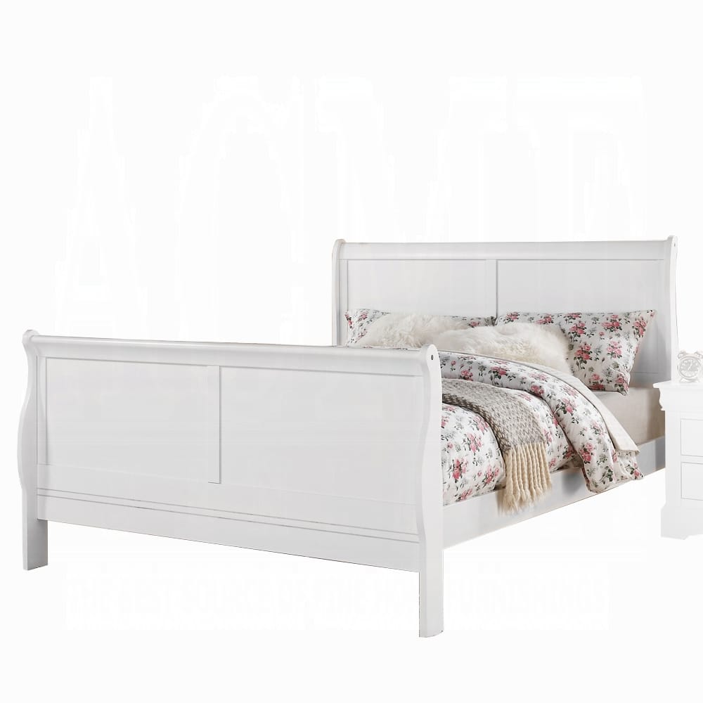 White Queen Sleigh Bed - Wood Frame, Box Spring Required