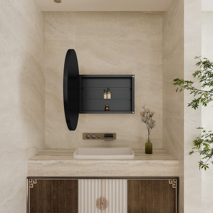 Black Metal Medicine Cabinet with 2 Shelves - Bathroom Storage