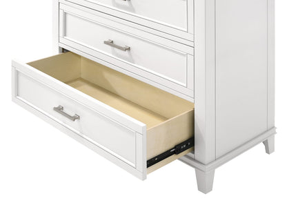 White 5 Drawer Chest - Solid Wood MDF Dresser for Bedroom