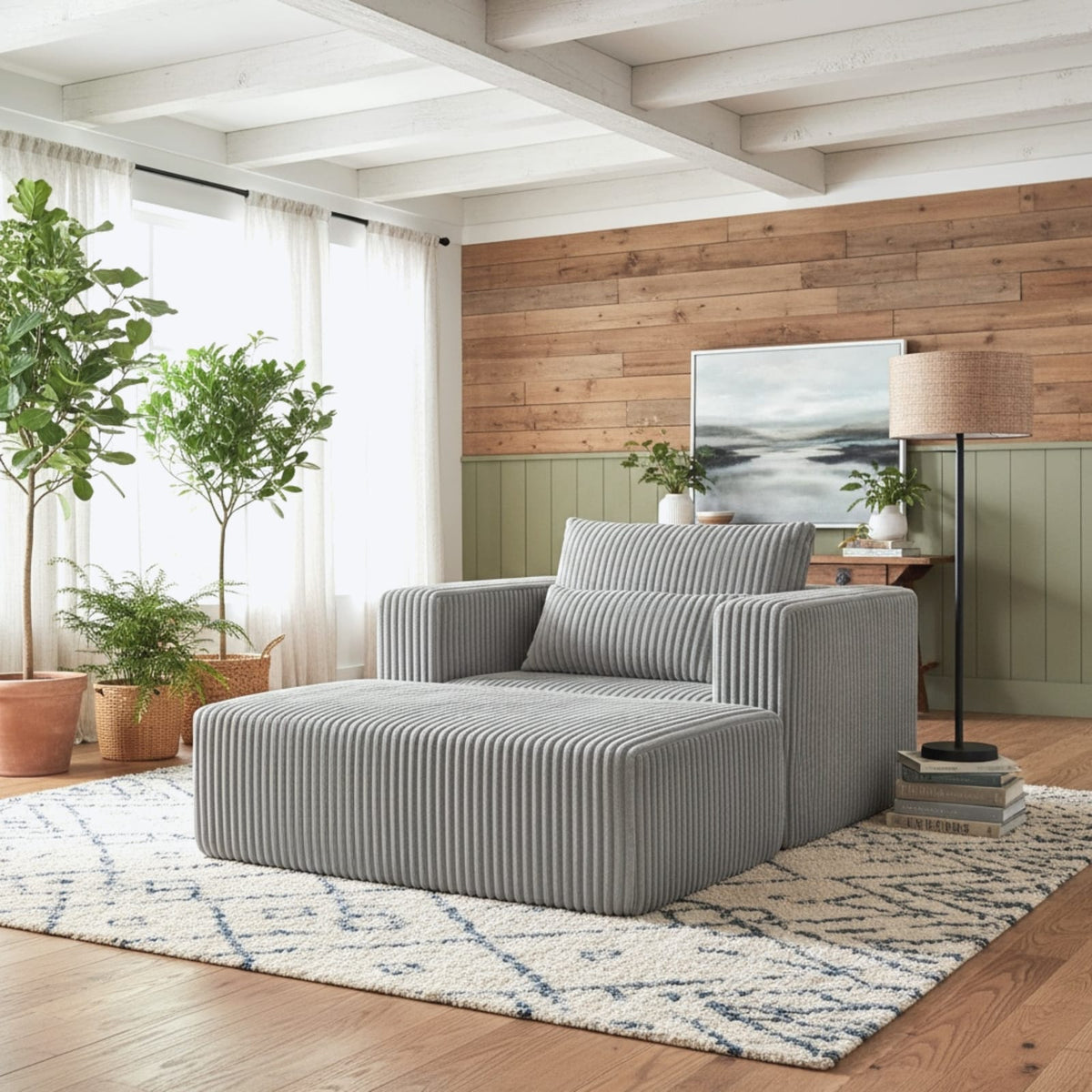 Oversized Corduroy Sofa Bed with Ottoman for Deep Media Comfort