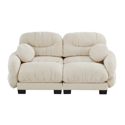 Living Room Beige Chenille 2-Seater Modular Sofa - Plush Comfort & Flexible Design