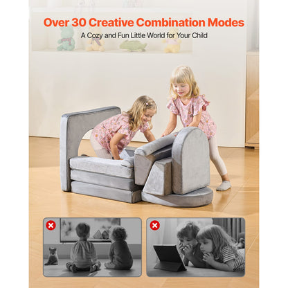 10 Piece Gray Fabric Kids Play Sofa Sectional
