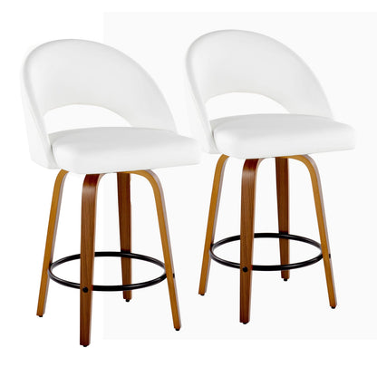 White Counter Stools - 2 Mid-Century Dining Stools with PU Leather
