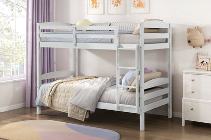 Twin Over Twin Bunk Bed White Wood Frame for Bedroom