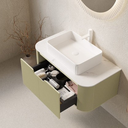 35.8" Natural Wood White Bathroom Vanity with Sink