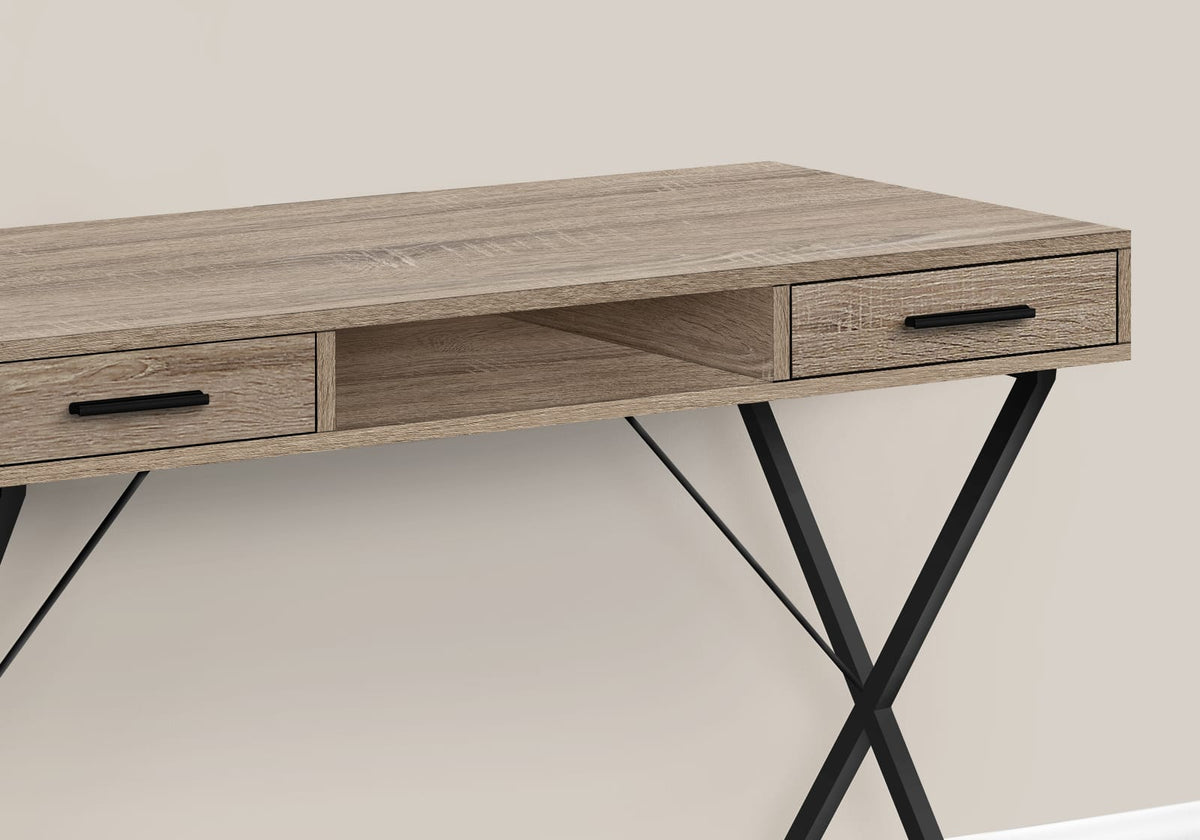 Taupe Particle Board Computer Desk with Storage Drawers for Home Office